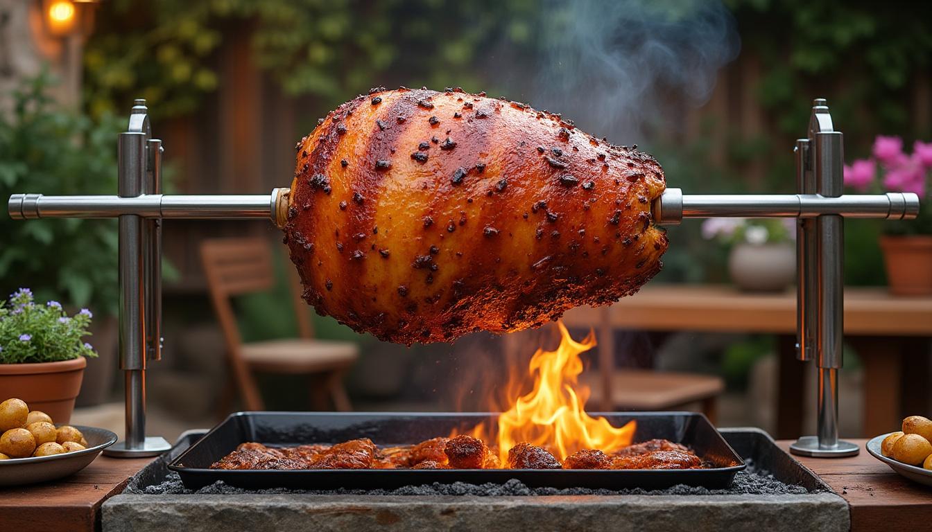 découvrez la saveur authentique du jambon à la broche, une recette traditionnelle parfaitement grillée pour un goût tendre et savoureux.